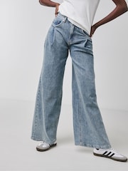 JD Williams Blue Extreme Pintuck Wide Leg Jeans - Image 3 of 4