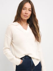JD Williams Cream Open Collar Jumper - Image 1 of 4