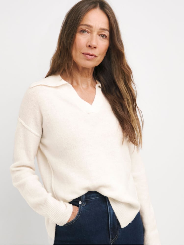 JD Williams Cream Open Collar Jumper - Image 1 of 4