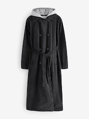 JD Williams Black Hooded Denim Trench 100% Cotton Coat - Image 5 of 5