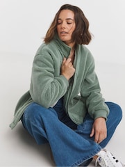 JD Williams Green Funnel Neck Longline Borg Jacket - Image 1 of 4