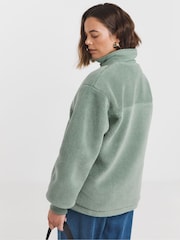 JD Williams Green Funnel Neck Longline Borg Jacket - Image 2 of 4