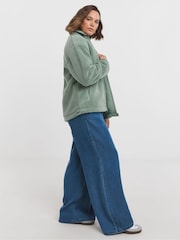 JD Williams Green Funnel Neck Longline Borg Jacket - Image 3 of 4