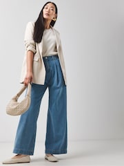 JD Williams Blue Pleat Front Wide Leg Jeans - Image 1 of 4