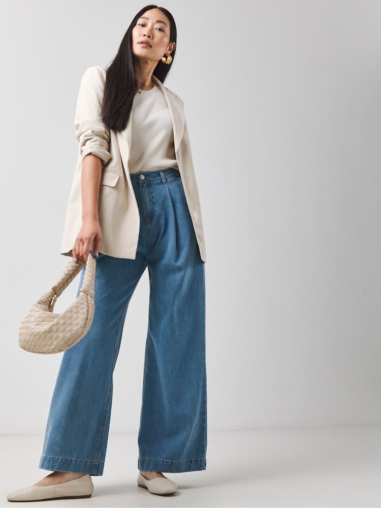 JD Williams Blue Pleat Front Wide Leg Jeans - Image 1 of 4