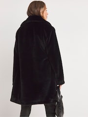 JD Williams Black Plush Faux Fur Coat - Image 2 of 4