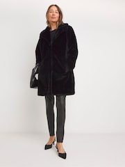 JD Williams Black Plush Faux Fur Coat - Image 3 of 4