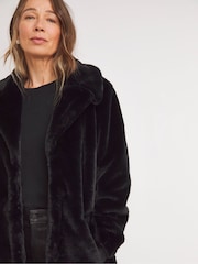 JD Williams Black Plush Faux Fur Coat - Image 4 of 4