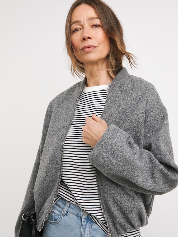 JD Williams Grey Wool Like Bomber Jacket - Image 1 of 4