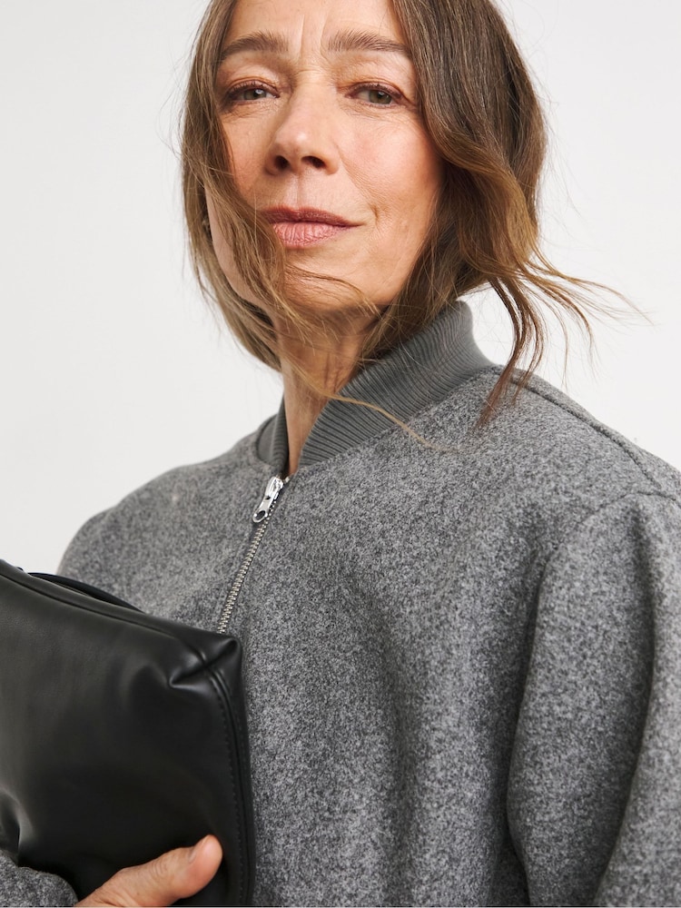 JD Williams Grey Wool Like Bomber Jacket - Image 4 of 4