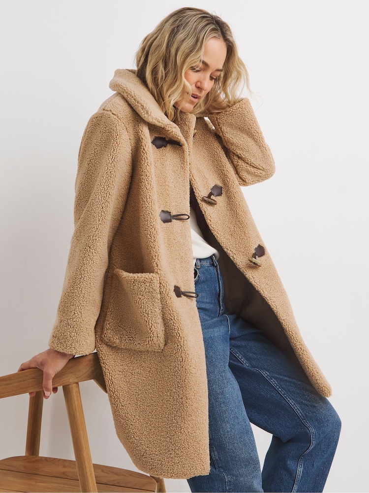 JD Williams Natural Collared Duffle Teddy Mid Length Coat - Image 1 of 4