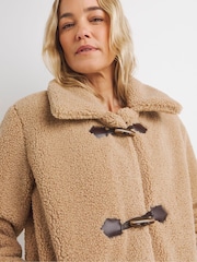 JD Williams Natural Collared Duffle Teddy Mid Length Coat - Image 4 of 4