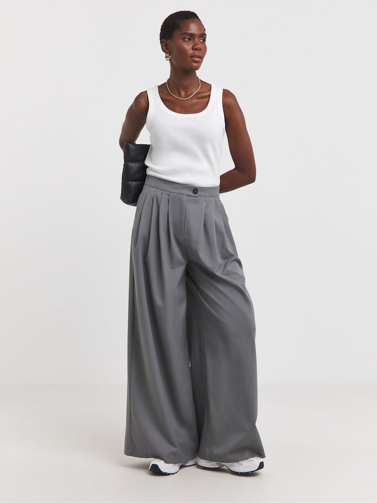 JD Williams Grey Super Wide Leg Trousers - Image 1 of 4