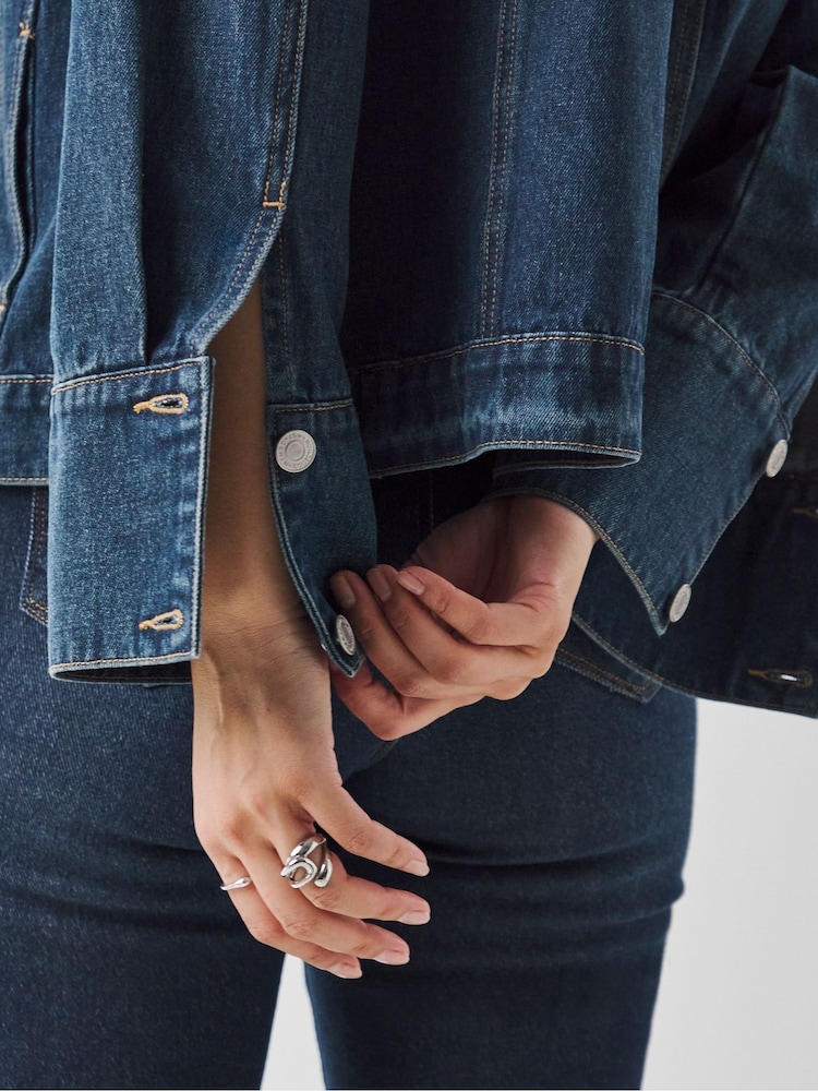 JD Williams Blue Oversized Trucker 100% Cotton Jacket - Image 4 of 4