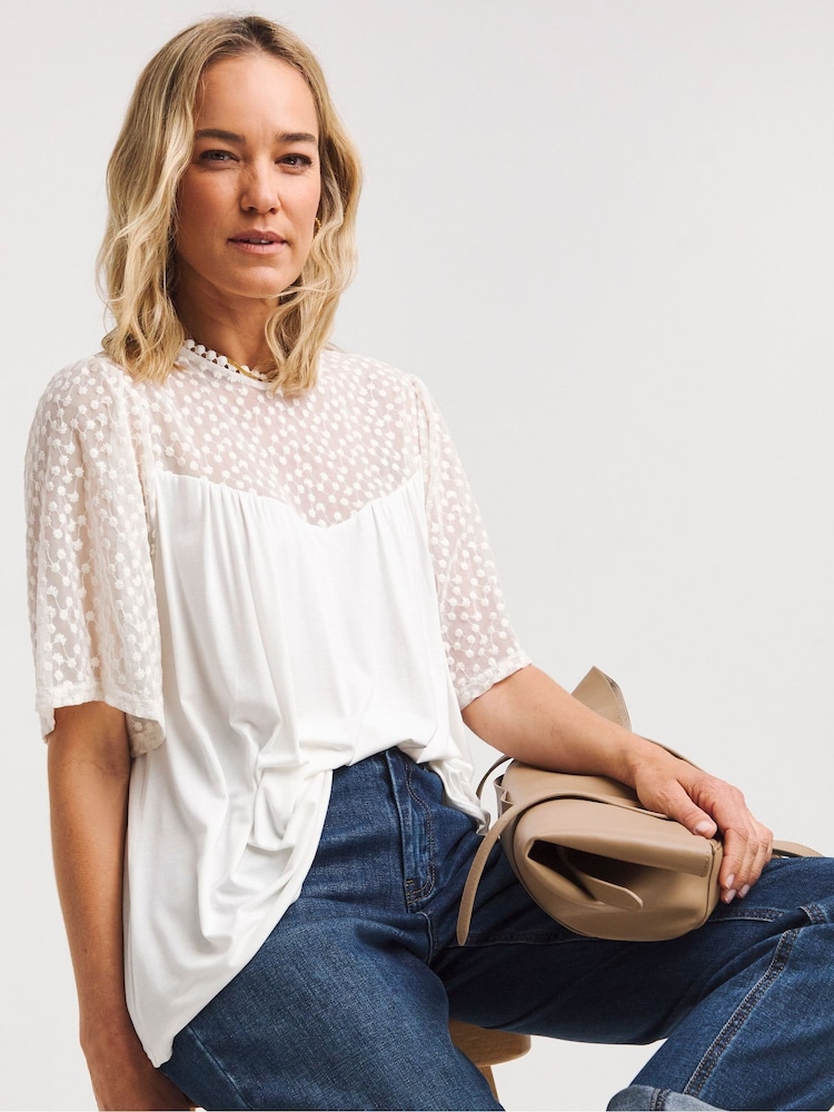 JD Williams White Woven Lace Panel Top - Image 1 of 4