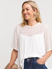 JD Williams White Woven Lace Panel Top - Image 3 of 4