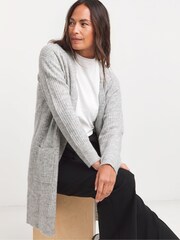 JD Williams Grey Ribbed Cardigan with Pockets - Image 1 of 4