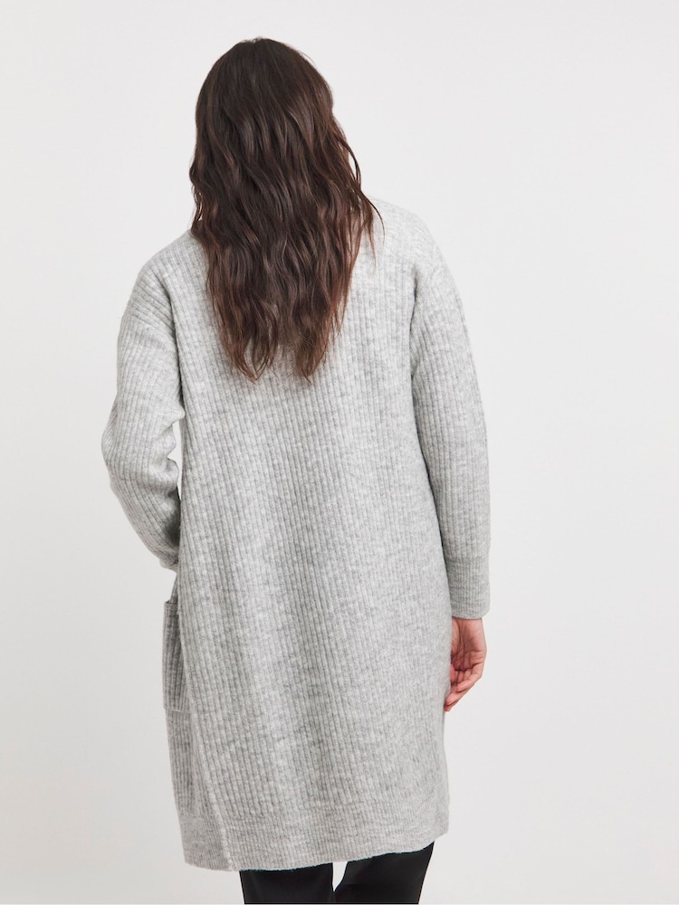 JD Williams Grey Ribbed Cardigan with Pockets - Image 2 of 4