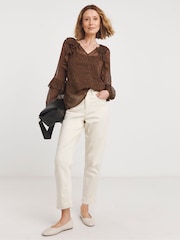 JD Williams Brown Chiffon Ruffle Detail Blouse - Image 1 of 4