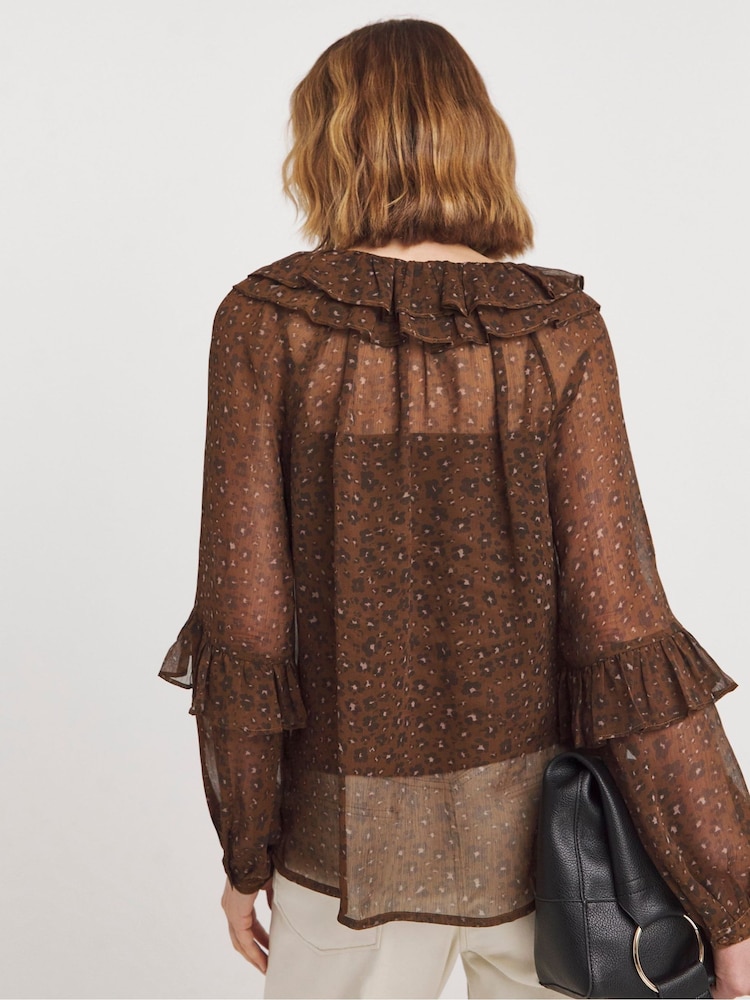 JD Williams Brown Chiffon Ruffle Detail Blouse - Image 2 of 4