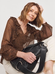 JD Williams Brown Chiffon Ruffle Detail Blouse - Image 3 of 4