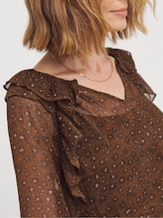 JD Williams Brown Chiffon Ruffle Detail Blouse - Image 4 of 4