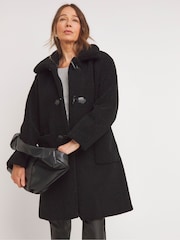 JD Williams Black Collared Duffle Teddy Mid Length Coat - Image 1 of 4