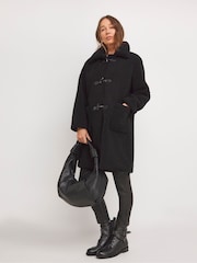 JD Williams Black Collared Duffle Teddy Mid Length Coat - Image 3 of 4