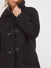 JD Williams Black Collared Duffle Teddy Mid Length Coat - Image 4 of 4