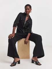 JD Williams Black Long Sleeve Utility Boilersuit - Image 1 of 4