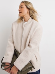 JD Williams Cream Wool Like Bomber Jacket - Image 1 of 4
