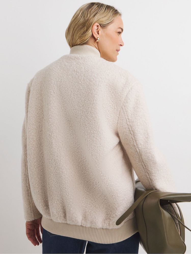 JD Williams Cream Wool Like Bomber Jacket - Image 2 of 4 JD Williams Cream Wool Like Bomber Jacket - Image 2 of 4