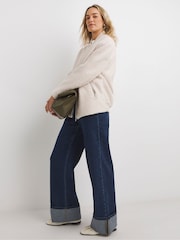 JD Williams Cream Wool Like Bomber Jacket - Image 3 of 4