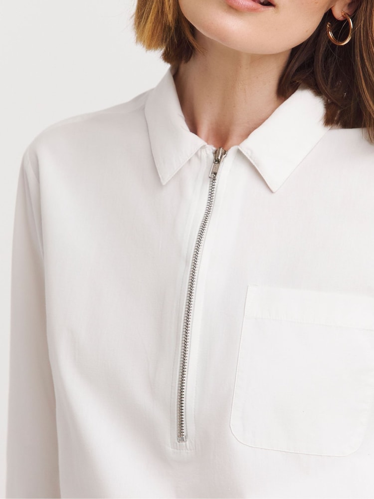 JD Williams Cream 100% Cotton Pullover Zip Detail Shirt - Image 4 of 4