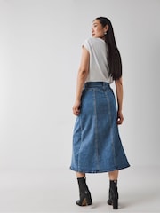 JD Williams Blue Denim Belted Wrap Midi Skirt - Image 2 of 4