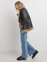 JD Williams Black Core Contrast Shearling Jacket - Image 3 of 4