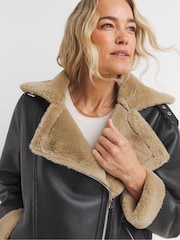 JD Williams Black Core Contrast Shearling Jacket - Image 4 of 4