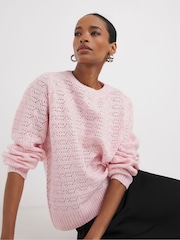 JD Williams Pink Open Stitch Crew Neck Knitted Jumper - Image 1 of 4