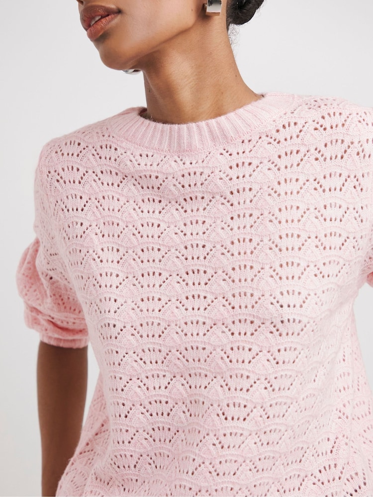 JD Williams Pink Open Stitch Crew Neck Knitted Jumper - Image 4 of 4 JD Williams Pink Open Stitch Crew Neck Knitted Jumper - Image 4 of 4