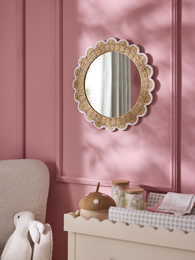 Jojo Maman Bébé Natural & White Elodie Scallop Kids Mirror - Image 1 of 6