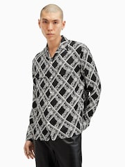AllSaints Black Grid Long Sleeve Shirt - Image 1 of 6