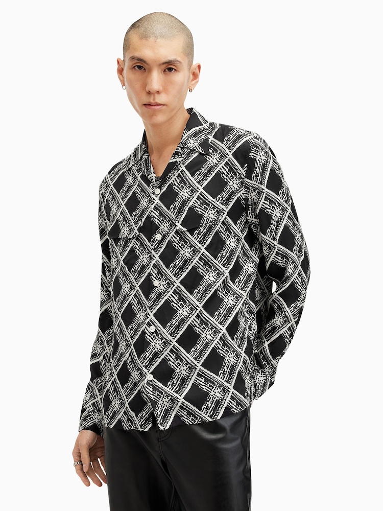 AllSaints Black Grid Long Sleeve Shirt - Image 1 of 6