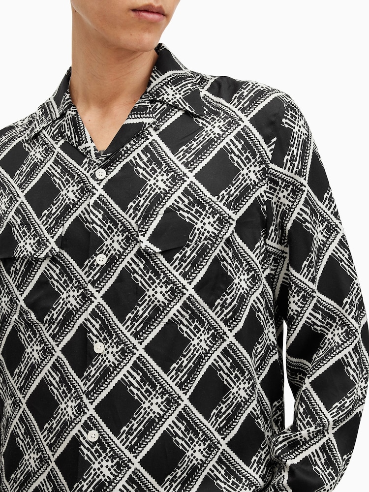 AllSaints Black Grid Long Sleeve Shirt - Image 2 of 6