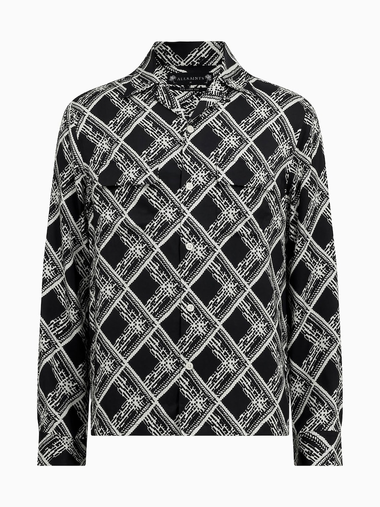 AllSaints Black Grid Long Sleeve Shirt - Image 6 of 6