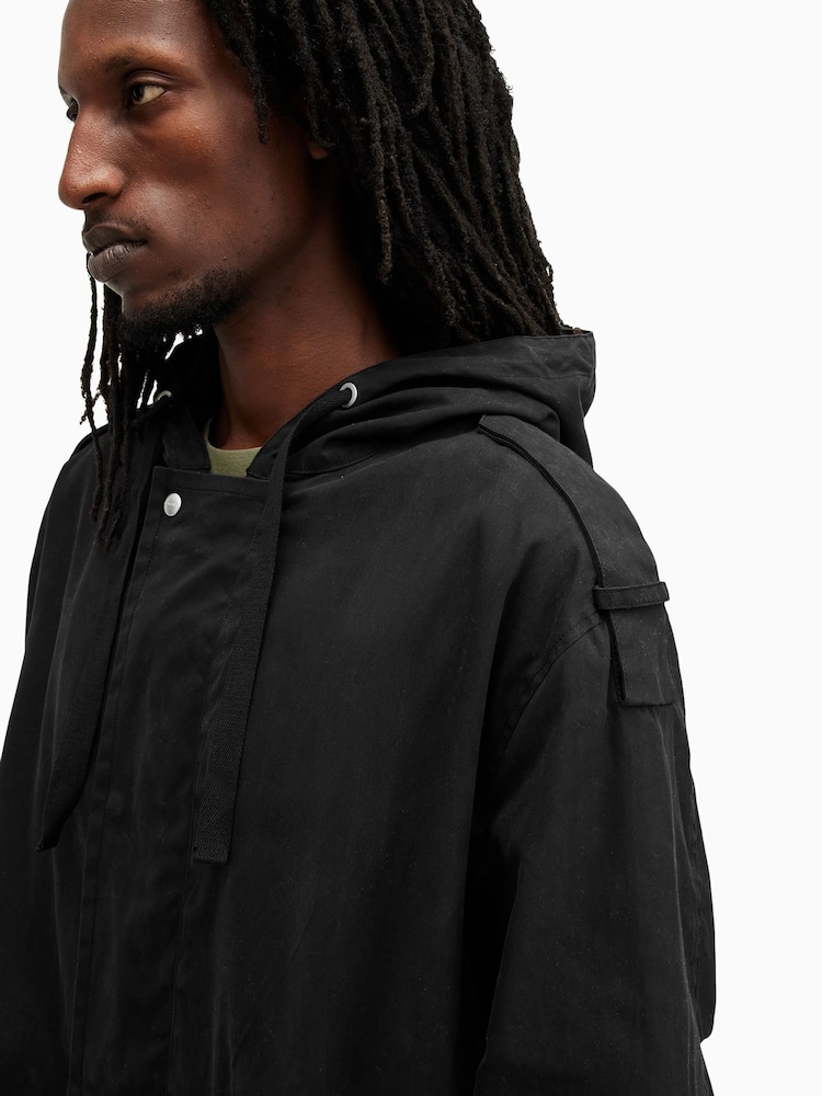 AllSaints Black Birdman Parka - Image 8 of 11