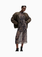 AllSaints Brown Leopard Print Hanna Mesh Dress - Image 1 of 6