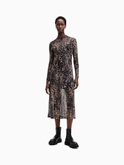AllSaints Brown Leopard Print Hanna Mesh Dress - Image 2 of 6