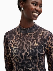 AllSaints Brown Leopard Print Hanna Mesh Dress - Image 3 of 6