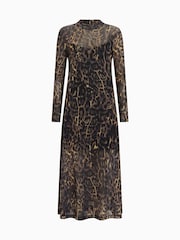 AllSaints Brown Leopard Print Hanna Mesh Dress - Image 6 of 6