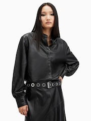 AllSaints Black Sara Leather Shirt - Image 1 of 7